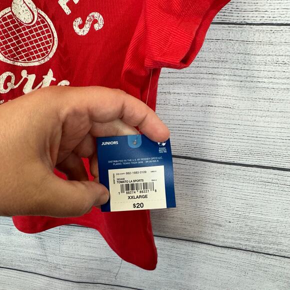 Arizona Jean Co Plus Size Red Ribbed LA Fitted Graphic Crop Tee Size XXL - Picture 4 of 7